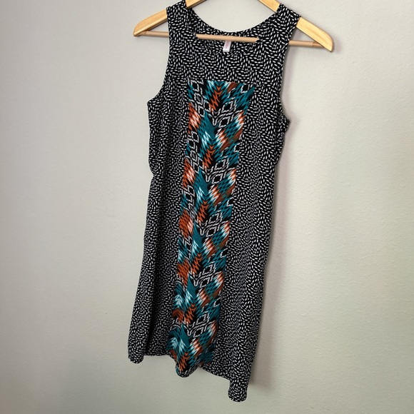 Black, teal white, and orange Aztec pattern sleeveless dress - Picture 1 of 5
